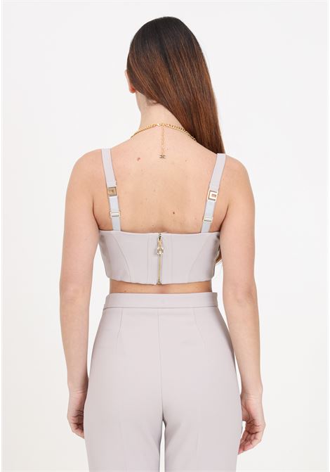 Pearl gray women's bustier top in double stretch crepe with necklace ELISABETTA FRANCHI | TO01742E2155